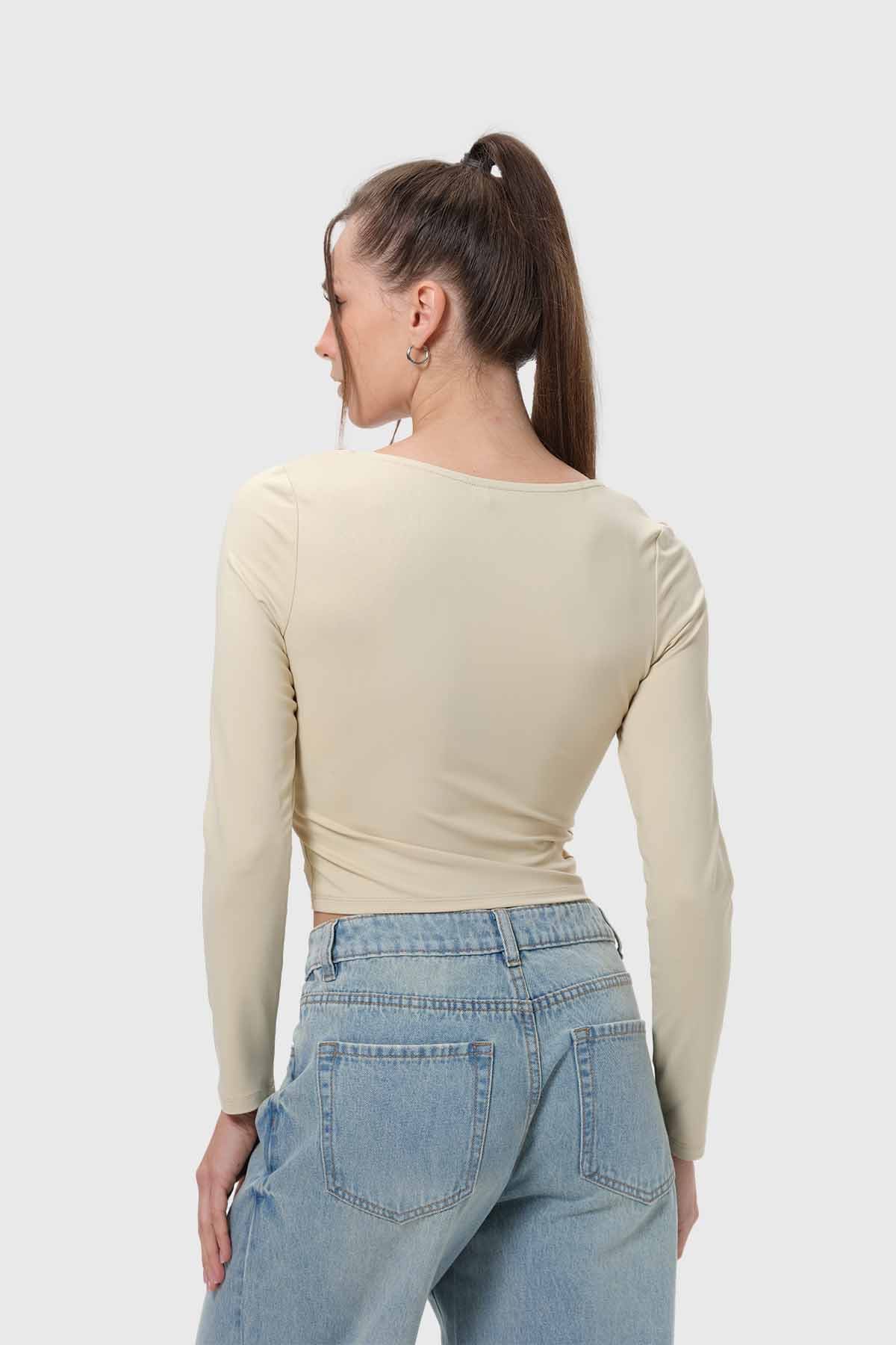 Polera Mujer Escote Cuadrado Nude