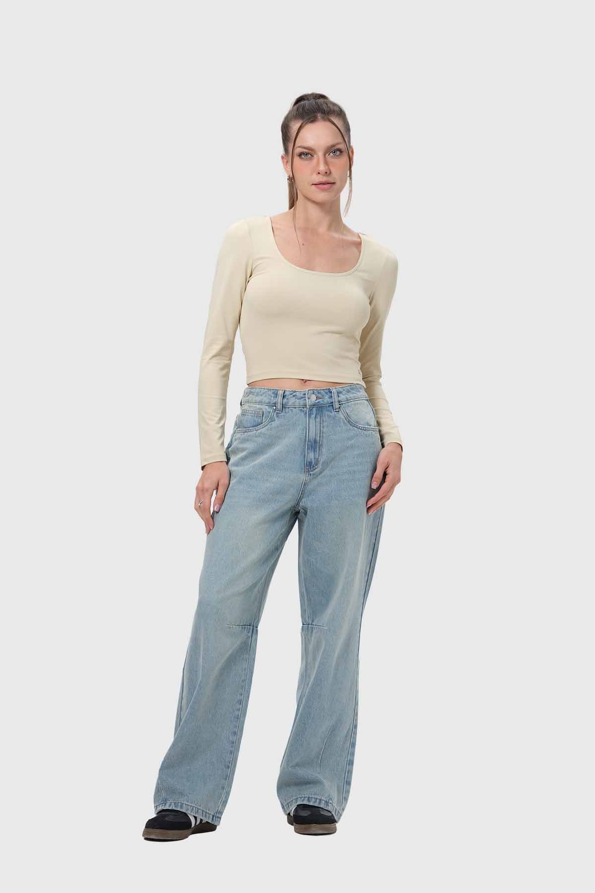 Polera Mujer Escote Cuadrado Nude