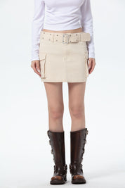 Falda Mujer Cinturón Ojetillo Beige