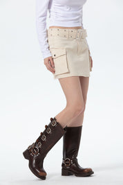 Falda Mujer Cinturón Ojetillo Beige