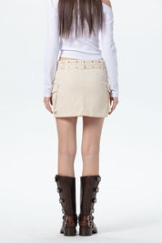 Falda Mujer Cinturón Ojetillo Beige