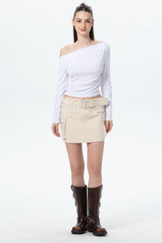 Falda Mujer Cinturón Ojetillo Beige