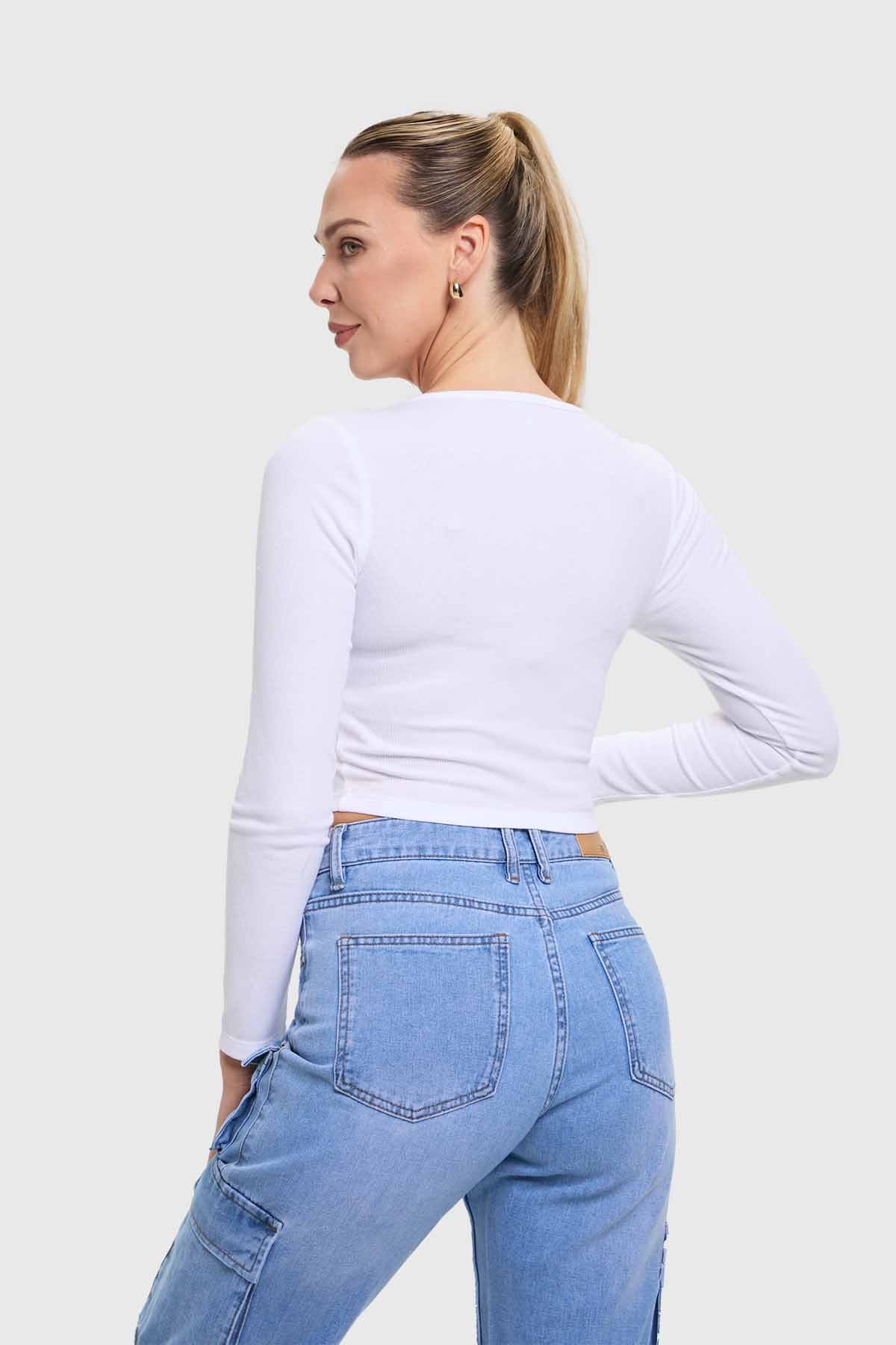 Polera Mujer Amarras Escote Blanco