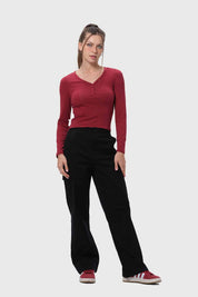 Polera Mujer Abotonada Burdeo