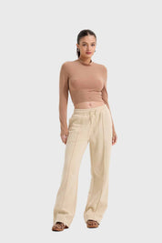 Pantalón Mujer Doble Pretina Beige