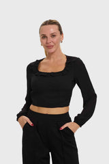 Blusa Mujer Manga Globo Negro