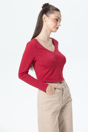 Polera Mujer Detalle Encaje Rojo