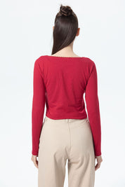 Polera Mujer Detalle Encaje Rojo