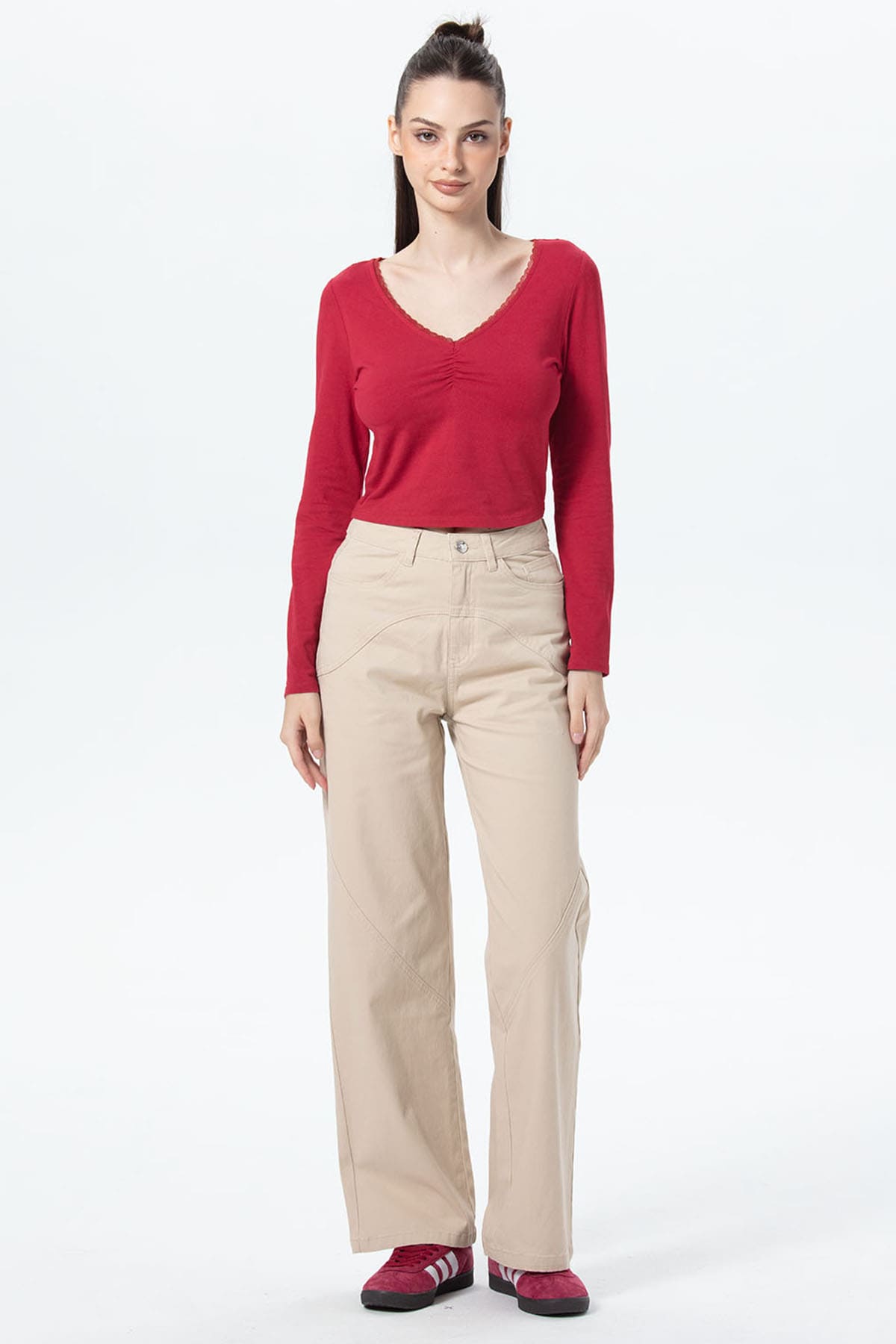 Polera Mujer Detalle Encaje Rojo