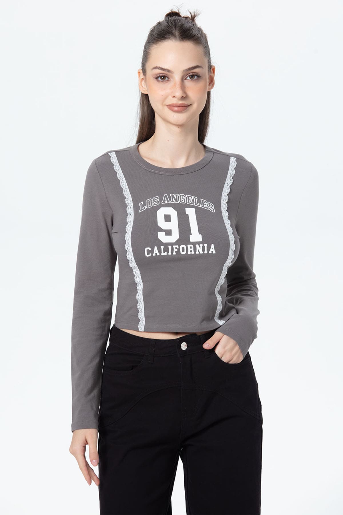 Polera Mujer Print Central Gris