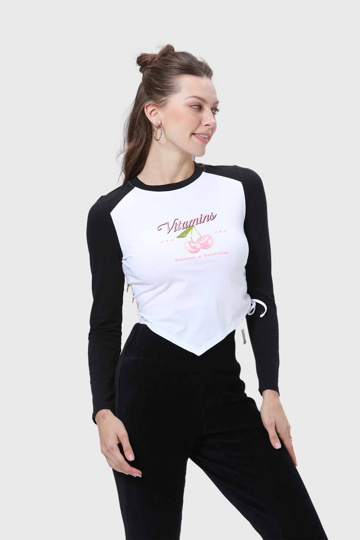 Polera Mujer Bicolor Recogido Negro