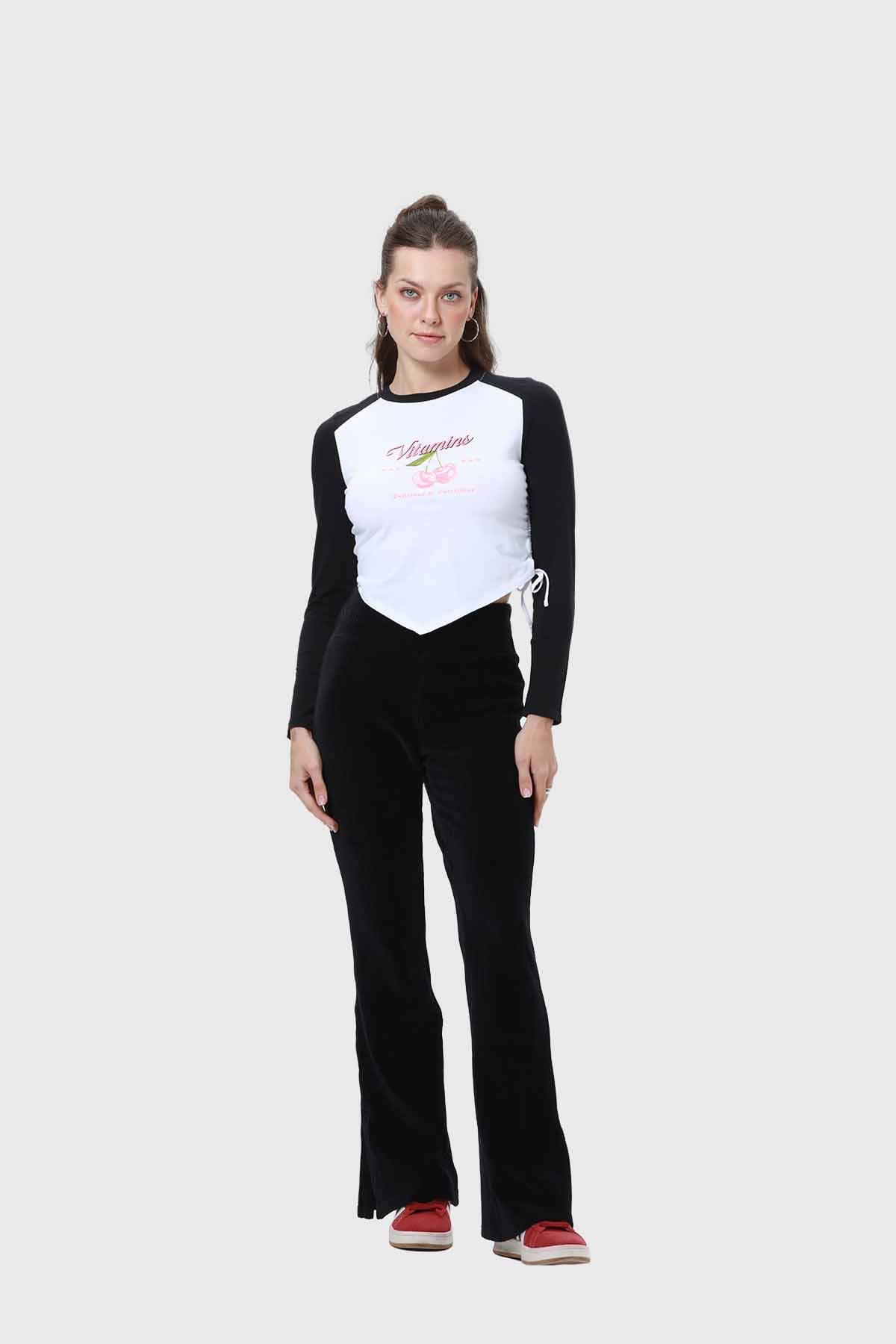 Polera Mujer Bicolor Recogido Negro