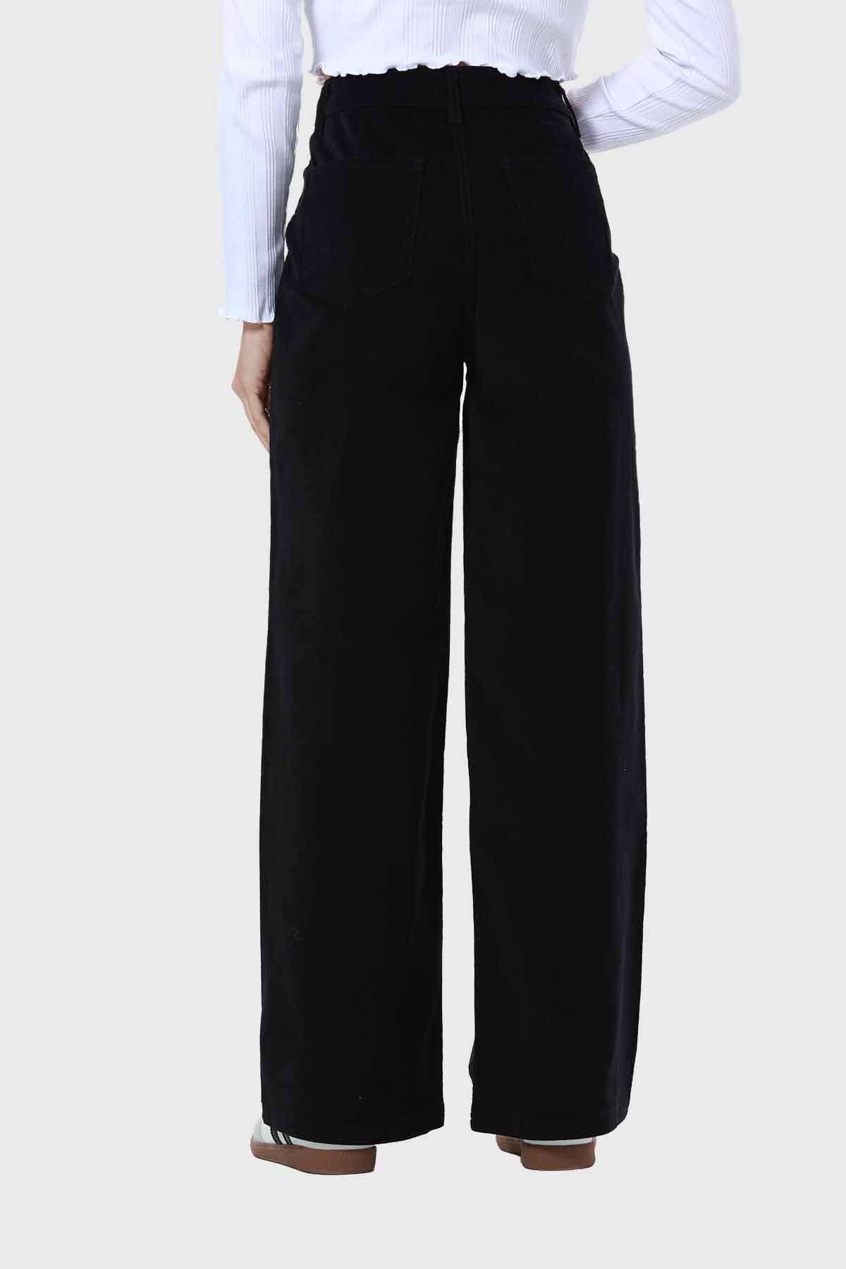 Pantalón Mujer Wide Leg Cotelé Negro
