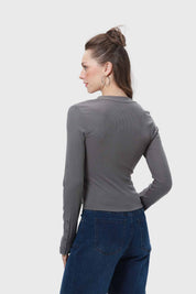 Polera Mujer Botones Gris