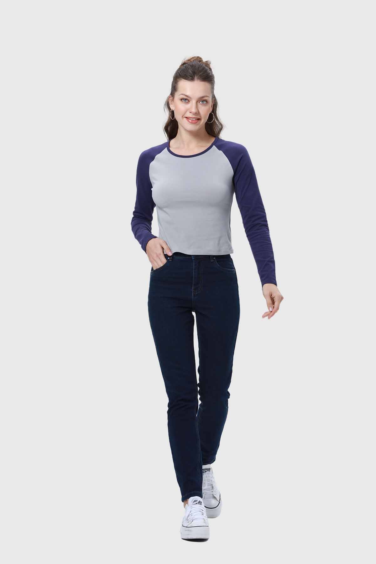 Polera Mujer Bicolor Azul