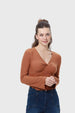 Polera Mujer Escote V Manga Flare Café
