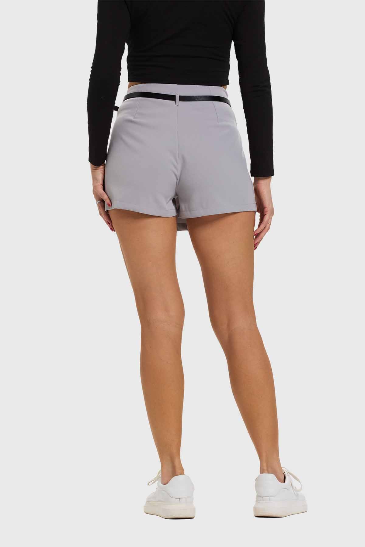 Falda Mujer Tablas Cinturón Gris