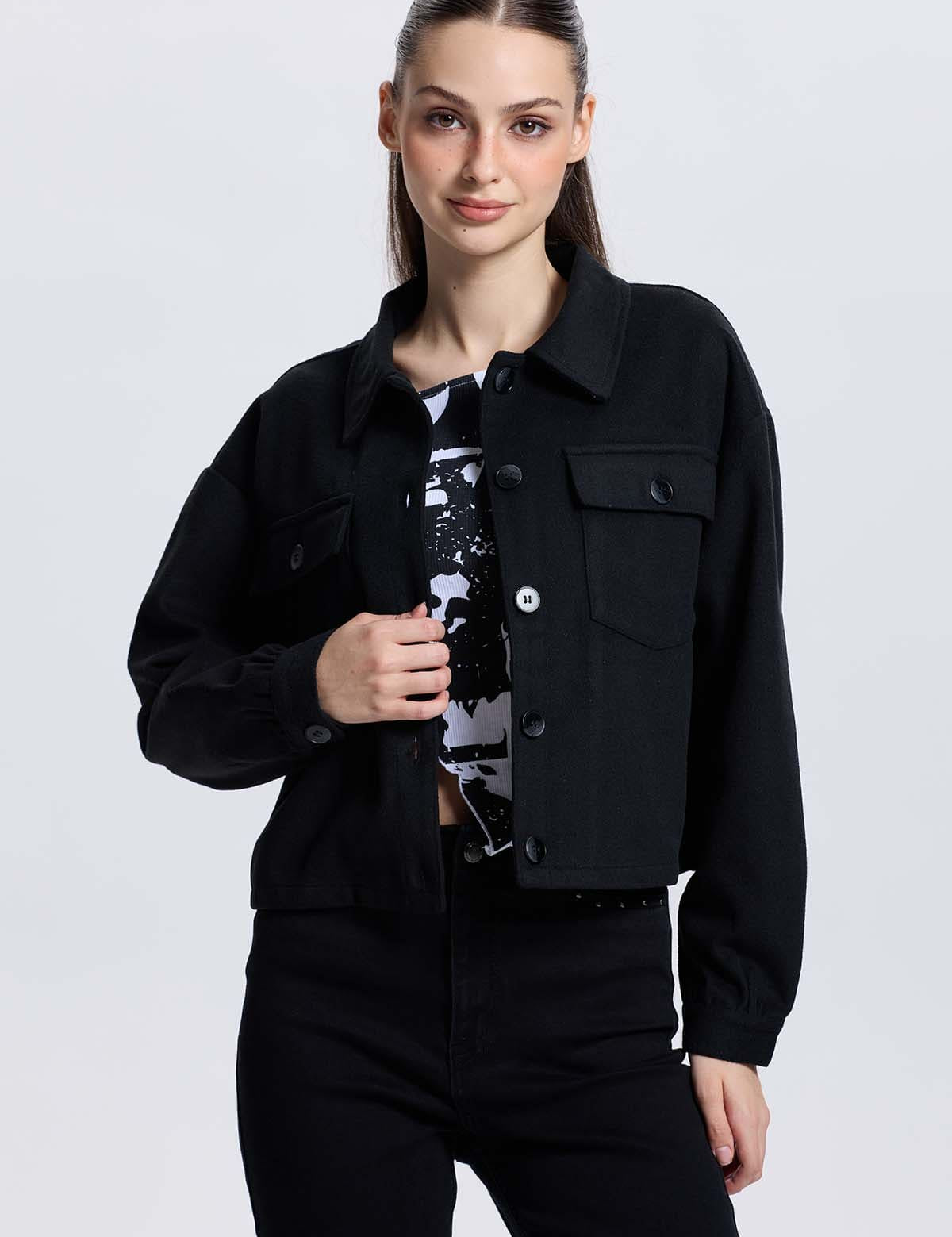 Chaqueta Mujer Overshirt Negro