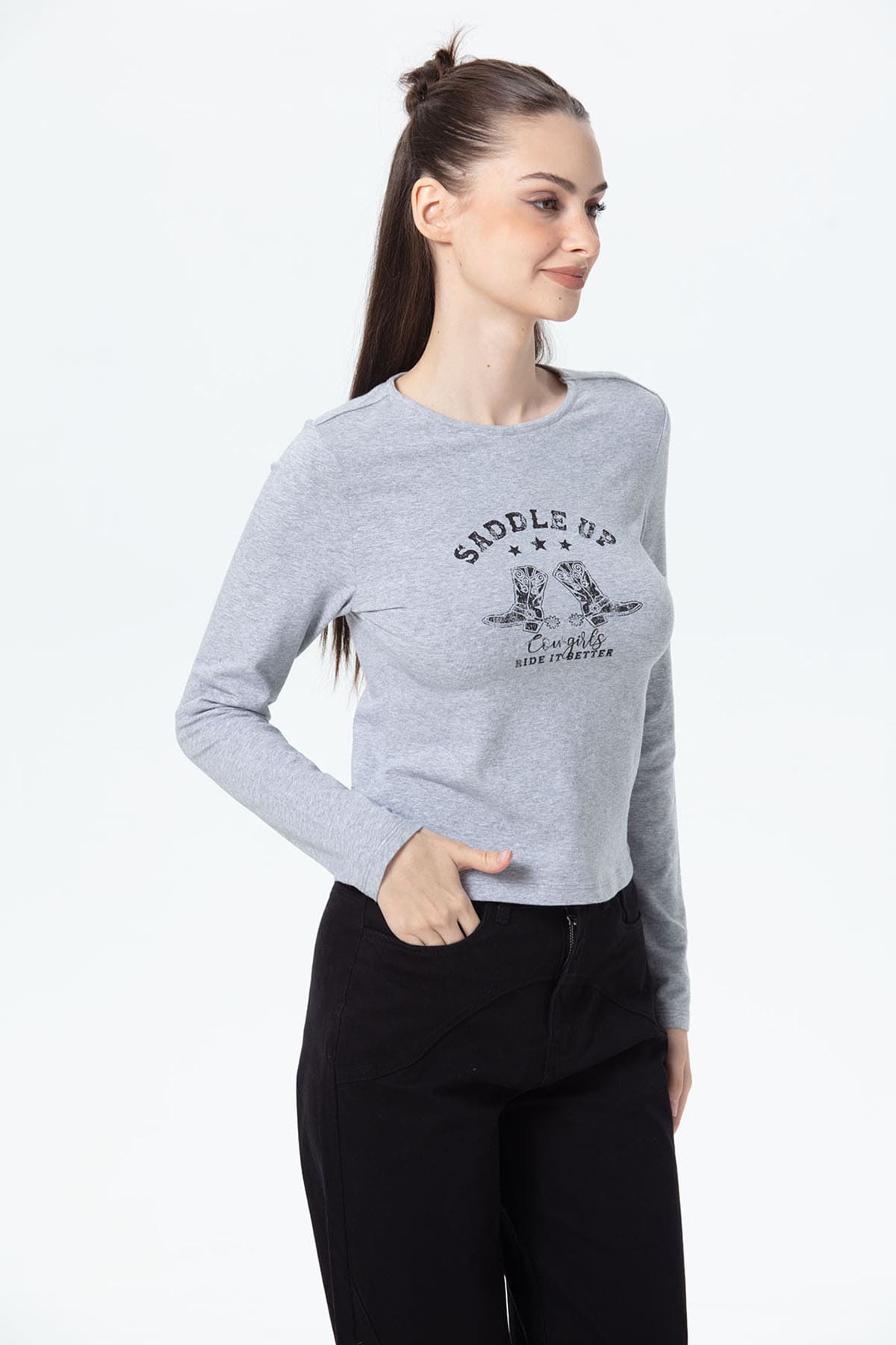 Polera Mujer Print College Gris