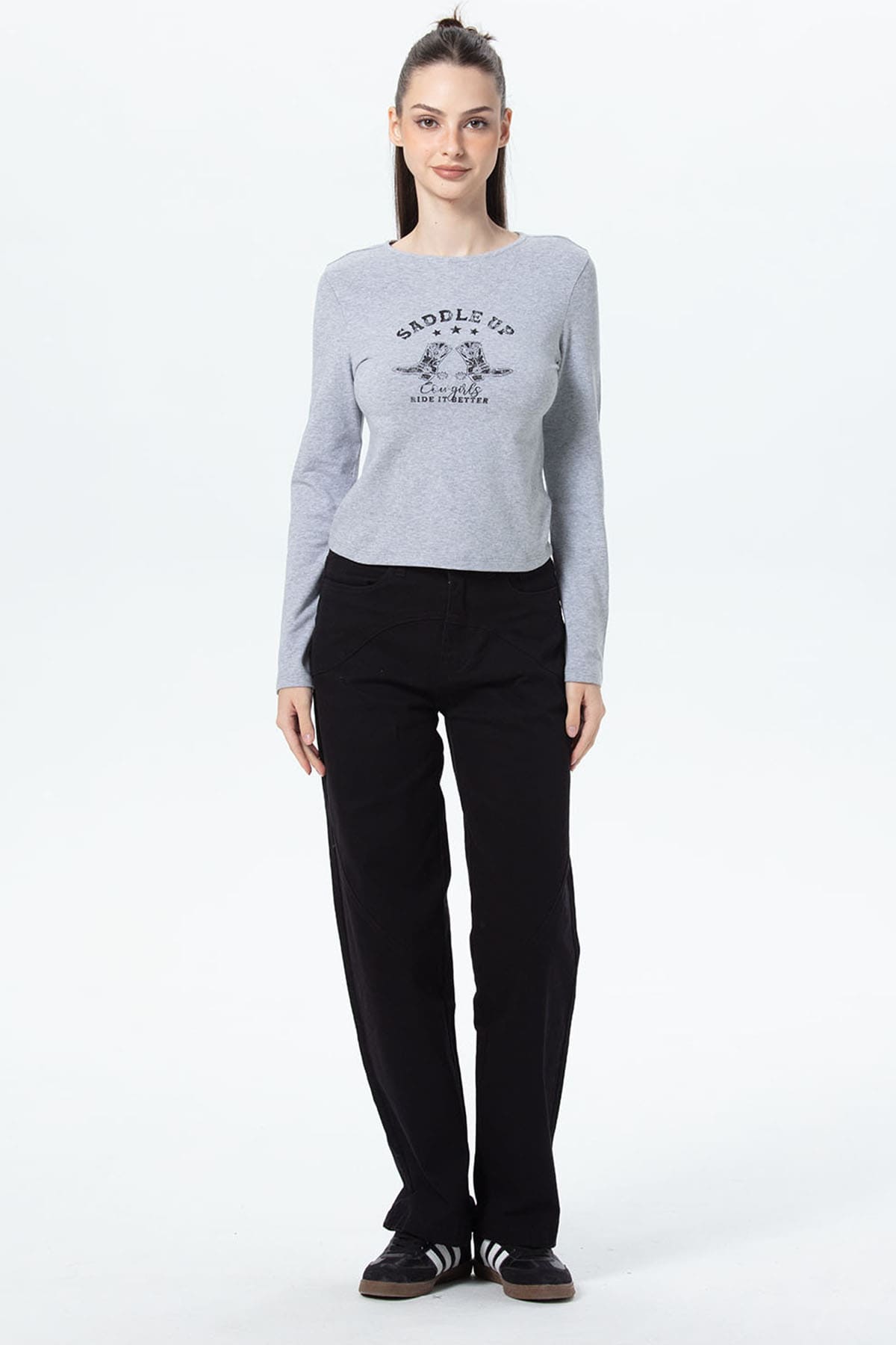 Polera Mujer Print College Gris