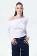 Polera Mujer Asimétrica Hombro Blanco