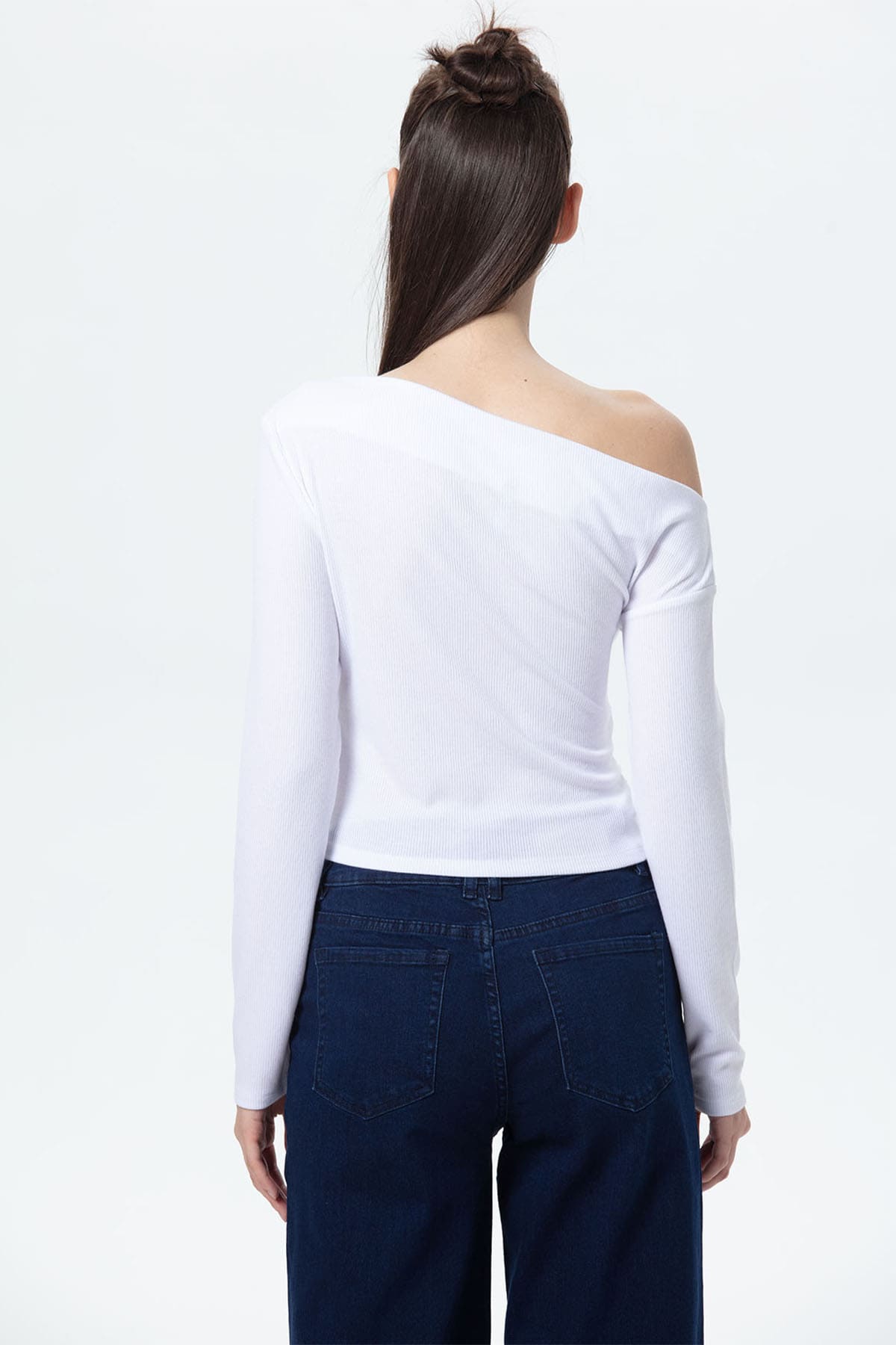 Polera Mujer Asimétrica Hombro Blanco