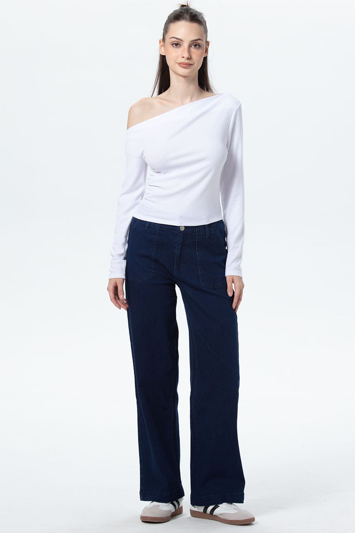 Polera Mujer Asimétrica Hombro Blanco
