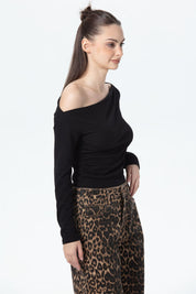 Polera Mujer Asimétrica Hombro Negro