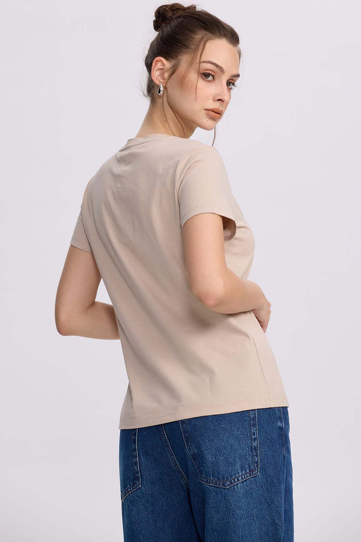 Polera Mujer Básica Print Beige Beige / XL