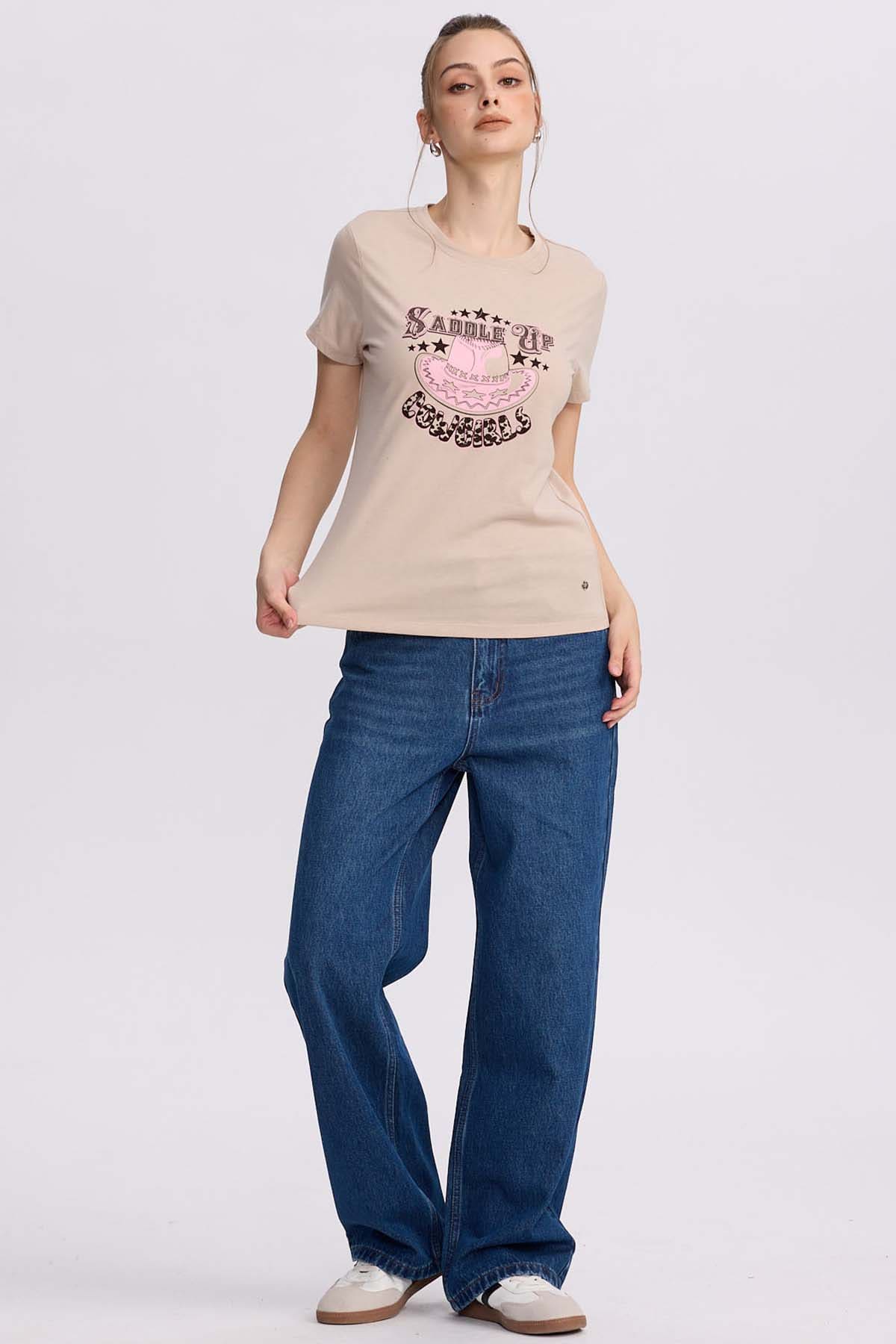 Polera Mujer Básica Print Beige Beige / XL