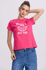 Polera Mujer Básica Print Fucsia