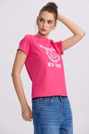 Polera Mujer Básica Print Fucsia Morado / XL