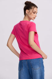 Polera Mujer Básica Print Fucsia Morado / XL