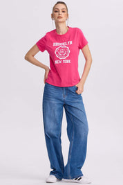 Polera Mujer Básica Print Fucsia Morado / XL
