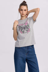 Polera Mujer Básica Print Gris Melange