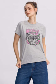 Polera Mujer Básica Print Gris Melange Gris / XL