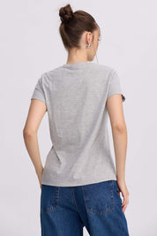 Polera Mujer Básica Print Gris Melange Gris / XL