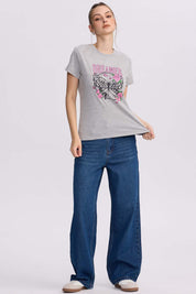 Polera Mujer Básica Print Gris Melange Gris / XL