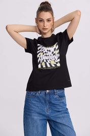 Polera Mujer Básica Print Negro Negro / XL