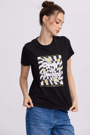 Polera Mujer Básica Print Negro Negro / XL