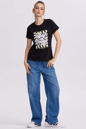 Polera Mujer Básica Print Negro Negro / XL