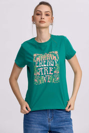 Polera Mujer Básica Print Verde Esmeralda Verde / M