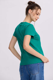 Polera Mujer Básica Print Verde Esmeralda Verde / M