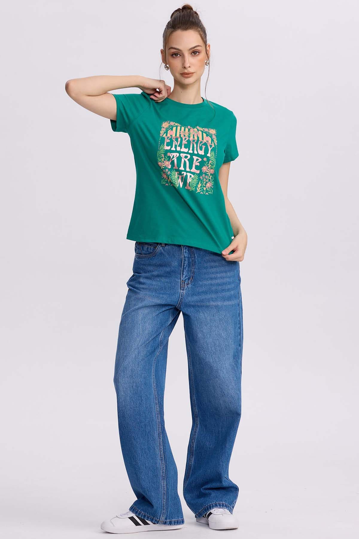 Polera Mujer Básica Print Verde Esmeralda Verde / M