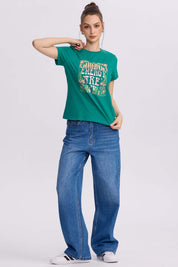 Polera Mujer Básica Print Verde Esmeralda Verde / M