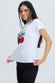 Polera Mujer Básica Print Blanco / Rojo Blanco / XL
