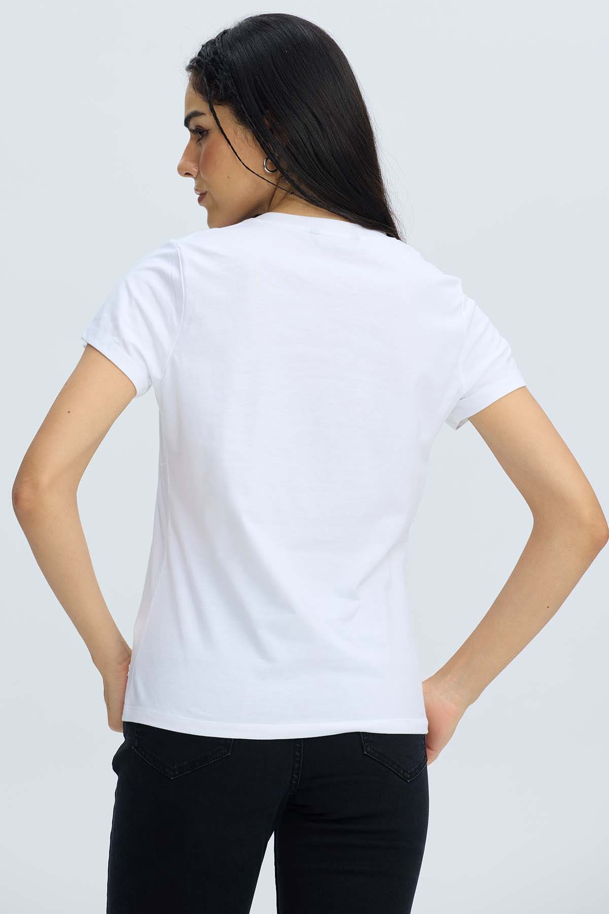 Polera Mujer Básica Print Blanco / Rojo Blanco / XL