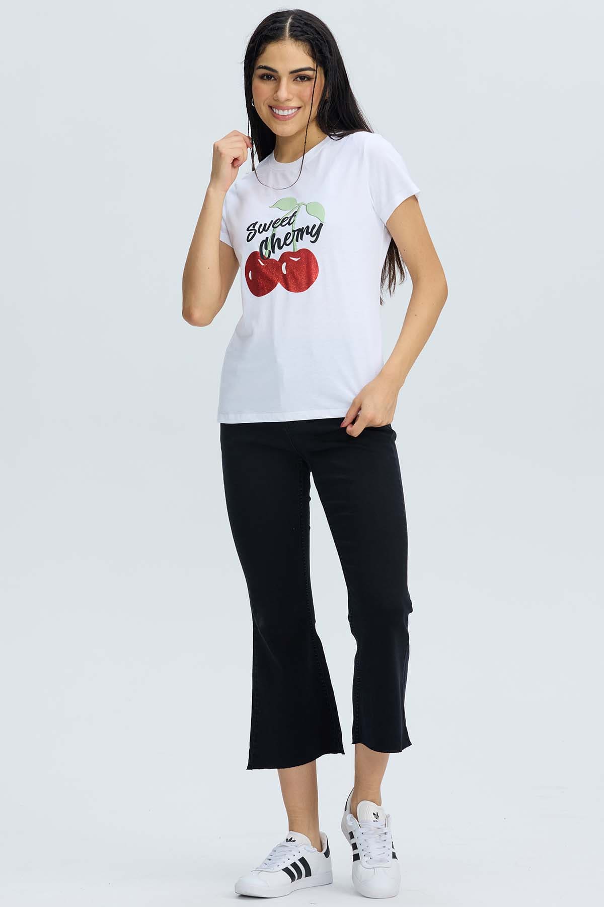 Polera Mujer Básica Print Blanco / Rojo Blanco / XL