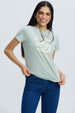 Polera Mujer Básica Print Verde Agua Verde / XL
