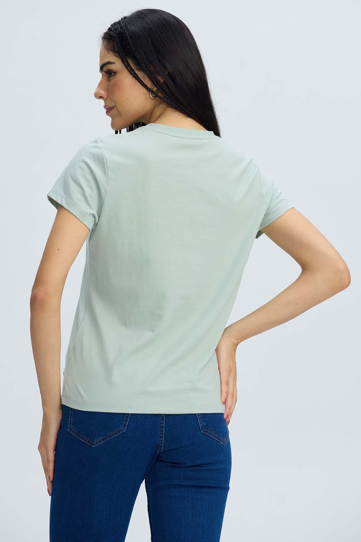 Polera Mujer Básica Print Verde Agua Verde / XL